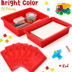 Hoteam 10 Pcs Flat Storage Organizer Tray Bin Letter Size Paper Tray for Classroom Plastic Stackable File Organizer for School Office Teacher Book Organization（ Red, 13.78 x 9.84 x 3.15 Inch）