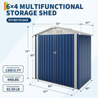 6X4 FT Outdoor Storage Shed, Galvanized Steel Outdoor Storage Shed, 130 Cu Ft Weather Resistant Garden Tool Sheds with Door & Sloped Roof, Multi-Use Shed for Bikes, Ladders