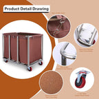 Commercial Laundry cart with Wheels,400L Large Laundry Basket with Wheels,Laundry Hamper on Wheels Heavy Duty with Steel Frame and Oxford Cloth, 440Lbs Load (Brown)