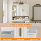 Fluted Over The Toilet Storage Cabinet, Above Toilet Bathroom Organizer with Toilet Paper Holder, Modern Behind Toilet Cabinet, Space Saver for Restroom, Bathroom, Laundry, White