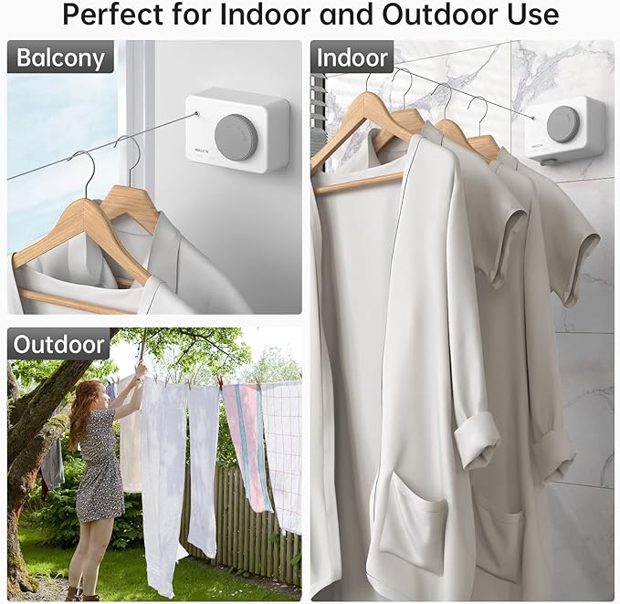 Mbillion Retractable Clothesline 13.8Ft Heavy Duty Clothes Drying Laundry Line for Indoor Outdoor Retracting Hanging Clothing Drying with Retract Rotating Knob to Prevent Sagging