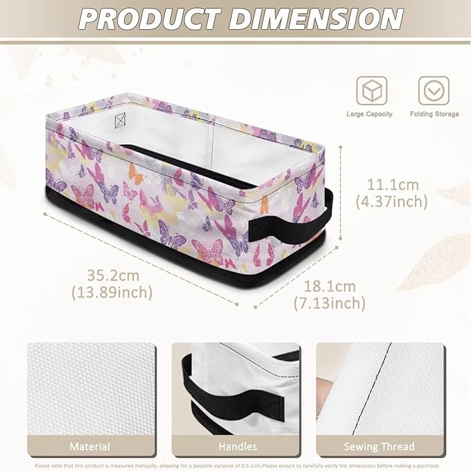 Decorative Baskets for Organizing, Narrow Storage Bins Toilet Paper Baskets Collapsible Fabric Basket Caddy for Shelf Counter Closet Accessories and Decor, Butterfly Violet Pink Yellow