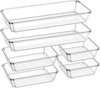 6 Pack Large Clear Plastic Drawer Organizer Trays, Desk Drawer Organizers and Storage Dividers, Non-Slip Storage Bins for Jewelry, Snacks, Office, Bathroom, Bedroom and Kitchen