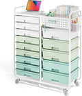 Rolling Storage Cart with 14 Drawers, Storage Organizer Cart with Tabletop and Pegboard,Utility Cart for Living Room, Classroom, Bedroom,Bathroom,Dorm,Office (Green)