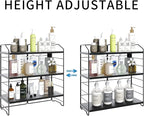 Bathroom Countertop Organizer, 3-Tier Bathroom Counter Organizer, 8-Levels Height Adjustable, Bathroom Organizer for Kitchen, Pantry, Livingroom, Offices Storage, Metal Black