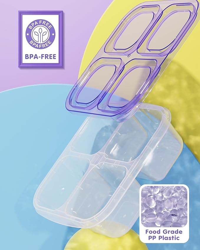 5 Pcs Bento Snack Containers, Reusable 4 Compartment Divided Food Storage Containers, Divided Lunchable Container for School, Work and Travel (All Transparent)
