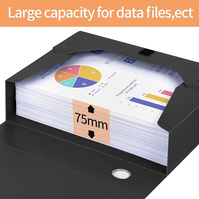 HUA JIE A4 Storage File Boxes Plastic Archives Cases with Lid, File Folder Organizer Document Filing Box for office,31×7.5×23.5 cm, Black(Pack of 6)