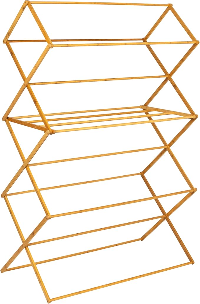 Household Essentials Bamboo Oversized Clothes Drying Folding Rack, Upscale Laundry Rack with 11 Dowels, Environmentally Friendly, Stable Frame, Shelf for Drying Flat, Natural