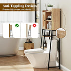 Giantex Over The Toilet Storage Cabinet with Rattan Door, Freestanding Space Saver Rack Above Toilet with Metal Stand, Adjustable Shelf, Over Toilet Bathroom Organizer for Restroom, Laundry