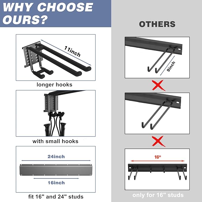 WALMANN Garage Storage Organization Wall Ski Rack 4 Pairs of Skis Mount Ski Hanger for Garage Snowboard Wall Rack Holds Up to 200 lbs