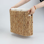Wicker Toilet Paper Holder Stand Basket, 9 Rolls Toilet Paper Storage Basket Bathroom Organizer with Handles, Water Hyacinth Toilet Paper Organizer for Bathroom Storage