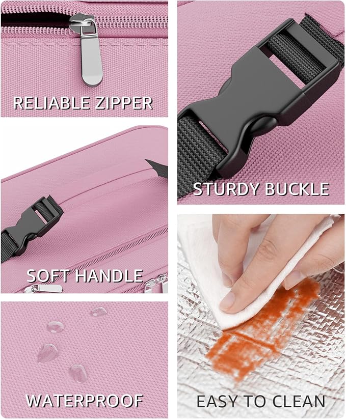 Small Lunch Box Insulated Lunch Bag for Women Men, Bento Kids Lunch Box, Compact Portable Thermal Meal Cooler Bags with Buckle Handle for Work & School, Pink 5L