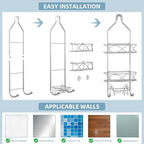 Shower Caddy Hanging 3 Tier with Two Movable Baskets, Grey Shower Caddy with Hooks for Towels, Sponge and More