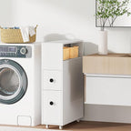 Giantex Small Bathroom Storage Cabinet - Slim Organizer with Wheels, 2 Drawers, 2 Baskets, Brush Holder, Over The Toilet Storage for Skinny Corner, Narrow Spaces