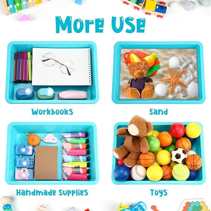 Hoteam 10 Pcs Flat Storage Organizer Tray Bin Letter Size Paper Tray for Classroom Plastic Stackable File Organizer for School Office Teacher Book Organization（ Teal, 13.78 x 9.84 x 3.15 Inch）