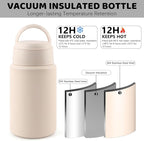 Thermo for Hot & Cold Food, 25oz Insulated Food Jar with Handle Spoon, Thermal Lunch Container, 316 Stainless Steel Lunch Box for Men Women, Keeps food Hot for 12 Hours or Cold for 24 Hours(White)