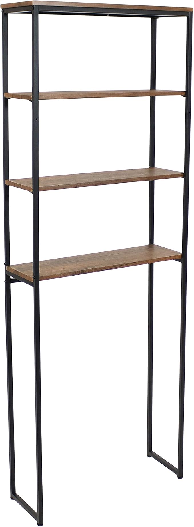 Sunnydaze 69-Inch 4-Tier Over-the-Toilet Shelf - Open Shelves, Veneer Finish and Black Iron Frame - Teak Color