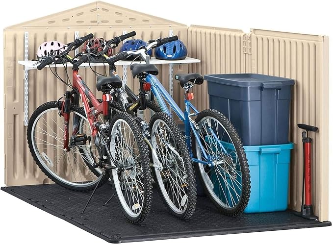 Rubbermaid Slide-Lid Resin Outdoor Storage Shed (5 x 6.5 Ft),Weather Resistant, Beige/Brown, Organization for Home/Backyard/Garden Tools/Lawn Mower/Bike Storage/Pool Supplies
