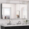 Keonjinn 60 x 32 Inch Medicine Cabinet, Assembly Required, Black Bathroom Medicine Cabinets Mirror, Lightweight, Adjustable Shelves, Surface Mount or Recessed, Tempered Glass