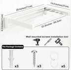 Wall Mounted Clothes Drying Rack 27 inches,Foldbale Laundry Drying Rack 6 Rods,Hidden Drying Rack Clothing,Retractable,Collapsible,Screws Needed Folding Laundry Rack (White, Medium)