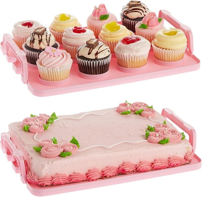 Juvale 3-Tier Cupcake Carrier - Airtight Plastic Container for Baking - Stackable Cupcake Containers & Removable Trays - Portable Cake Transport Holder - Holds 36, Pink, 13.5"x10.25"x10.75"
