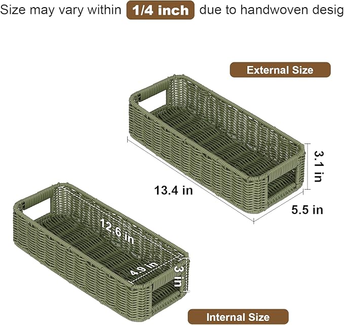 Small Resin Wicker Basket: Waterproof Sage Green Vanity Organizer 2-Pack for Modern Minimalist Decor