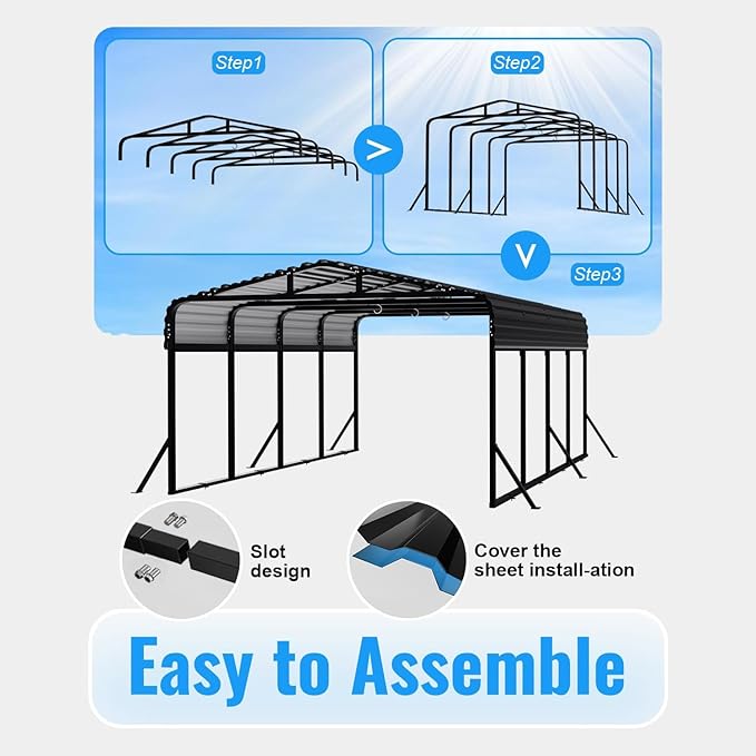 12x20 FT Heavy Duty Metal Carport Kit, Reinforced Frame Carport with Anchors, for Trucks, Boats, RV, Tractor, 100MPH Wind & 35PSF Snow Rating, Easy Assembly
