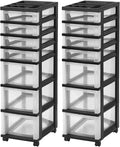 IRIS USA Plastic Drawer Storage Organizer Rolling Cart, 2-Pack, with Wheels Casters, 7-Drawers, for Classroom Art Craft Supplies Dresser Closet Bathroom Laundry Room, White