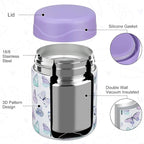 12oz Soup Thermo for Hot Food Kids Insulated Food Jar Wide Mouth Lunch Container Leak Proof Stainless Steel Vacuum Bento Box for School Office Travel Outdoors White-Butterfly