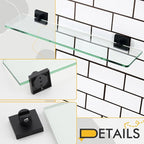 KOKOSIRI Bathroom Shelves Wall Mount Tempered Glass Floating Shelf 20-Inch Kitchen Hanging Rack Shower Storage, 2 Pack Black Stainless Steel B1107BK-L20-P2