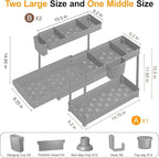 3 Pack Multi-Purpose Under Sink Organizers and Storage, 2026 L-Shaped Pull Out Cabinet Organizer for Bathroom & Kitchen, Under Cabinet Organizer with Hooks Hanging Cup (Grey, 14.85 inch)
