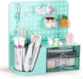 Comix Desk Organizer with 2 Drawer, Multifunctional Pen Holder for Desk, Desktop Organizer with Pegboard + Drawer + 5 Slots Pencil Holder for Office Home Art Supplies (Green)