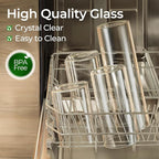 ComSaf Glass Spaghetti Pasta Storage Container with Lids 2 Qt Set of 3, Tall Clear Airtight Food Storage Jar with Wood Cover Kitchen Pantry Storage Container for Noodles Flour Cereal Coffee Beans