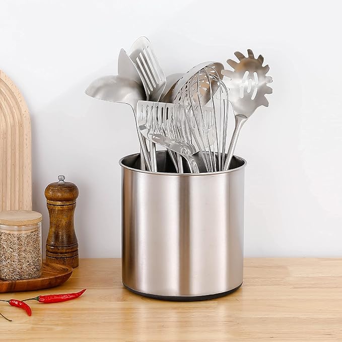 OKT Kitchen Utensil Holder,7.2″Large Stainless Steel Utensil Crock with Non Slip sillicone Bottom Design
