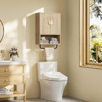 Bathroom Wall Cabinet, Medicine Cabinet for Bathroom, Wall Mounted Bathroom Cabinet with Towel Bar, Fluted Doors, Wall Cabinet for Bathroom, Kitchen, Living Room, Natural Oak and Gold