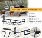 Adjustable Under Cabinet Stemware Holder - Metal Wine Glass Hanger Organizer for Kitchen, Bar, Shelf - Rustproof Hanging Storage Rack for 6-8 Glasses - Space Saving Decor (Black, 4 Rows)