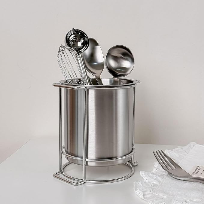 IMEEA Cutlery Holder SUS304 Stainless Steel, Utensil Drying Cup for Forks, Spoons, Knives and Chopsticks, Small Countertop Flatware Organizer