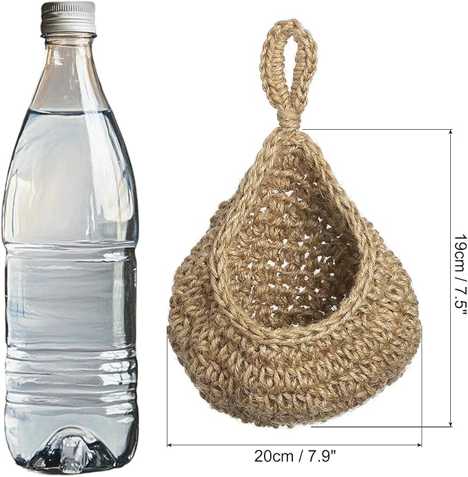 PATIKIL Hanging Fruit Baskets for Kitchen, Medium Size Teardrop Home Decor Storage Hand-Woven Wall Hanging Basket for Garlic Potato Vegetable, Brown