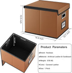 Huolewa Faux Leather File Organizer Box with Lid, Collapsible Hanging File Folder Box Organizer with Plastic Slides, Decorative Home/Office Filing System Boxes for File and Folder Storage