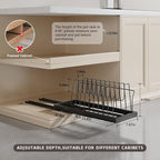 2 Pack Pots and Pans Organizer Under Cabinet, 22" Deep Expandable Pull Out Pot Lid Organizer and Storage with 10 Adjustable Dividers No Drill Pot and Pan Holder Rack with Handle Bracket(Black)