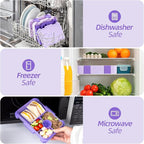 Bento Lunch Box for Kids, 6 Compartments BPA Free, Dishwasher Safe Back to School Snack Bento Lunch Containers Boxes, Ideal Portion Sizes for On-the-Go Meal, Ages 3+, School, Purple Patterned