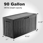 90 Gallon Outdoor Waterproof Resin Storage Deck Box Lockable Outside Bench UV Resistant Bin Patio Porch Furniture Pool Float Garden Tool Cushion Black
