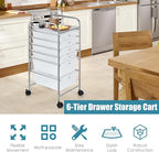 GOFLAME 6-Drawer Rolling Storage Cart, Multifunctional Art Craft Organizer Cart, Mobile Utility Storage Cart with Removable Drawers & Lockable Wheels, Craft Cart for Home Office, School, Clear