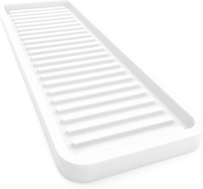 Happitasa Silicone Kitchen Sink Organizer Tray, Sponge Holder and Countertop Protector | Bathroom and Kitchen Soap Dish and Dispenser Tray (White, 12"x4")