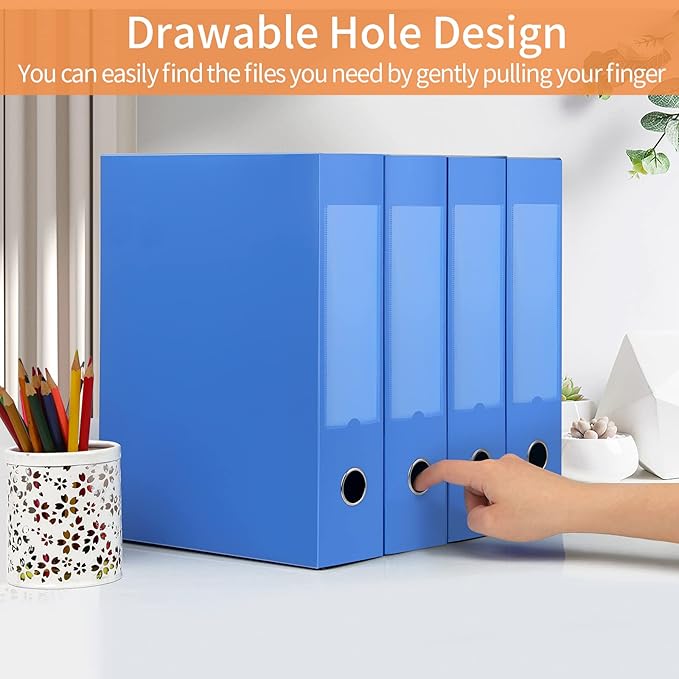 HUA JIE A4 Storage File Boxes Plastic Archives Cases with Lid, File Folder Organizer Document Filing Box for office,31×7.5×23.5 cm, Blue(Pack of 4)
