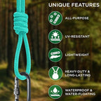 TECEUM Rope – 150 Feet x 1/4 Inch (7mm) – Green Wave – Strong All-Purpose Utility Rope – Camping, Crafting, Flag Pole, Indoor & Outdoor – Polypropylene Nylon Poly Lightweight Diamond Braided Cord