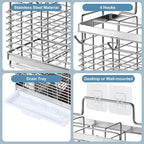 Utensil Holder, Stainless Steel Utensil Drying Rack with Drain Tray, Kitchen Counter Drainer Basket Silverware Cutlery Flatware Holder Forks, Knives, Spoons, Chopsticks Organizer (Silver)