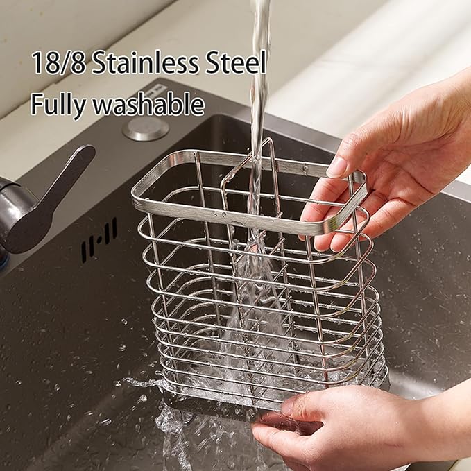 Kitchen Utensil Drying Rack, 18/8 Stainless Steel Chopsticks Spoon Fork Knife Basket Flatware Storage Drainer, Cutlery Holder for Kitchen Counter