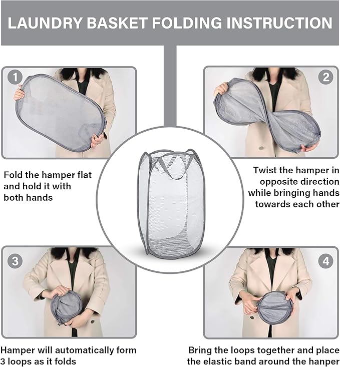 DecorRack 1 Pack Mesh Pop Up Laundry Hamper, Lightweight Foldable Clothes Basket with Easy Carry Handles, Durable Mesh Design for Air Circulation and Simple Storage, Gray (1 Pack)