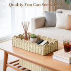15" x 7.1" x 4" Scalloped Edge Paper Rope Basket, Toilet Paper Storage & Cozy Living Room Decor Basket for Over Toilet Shelf, End Table, Beige